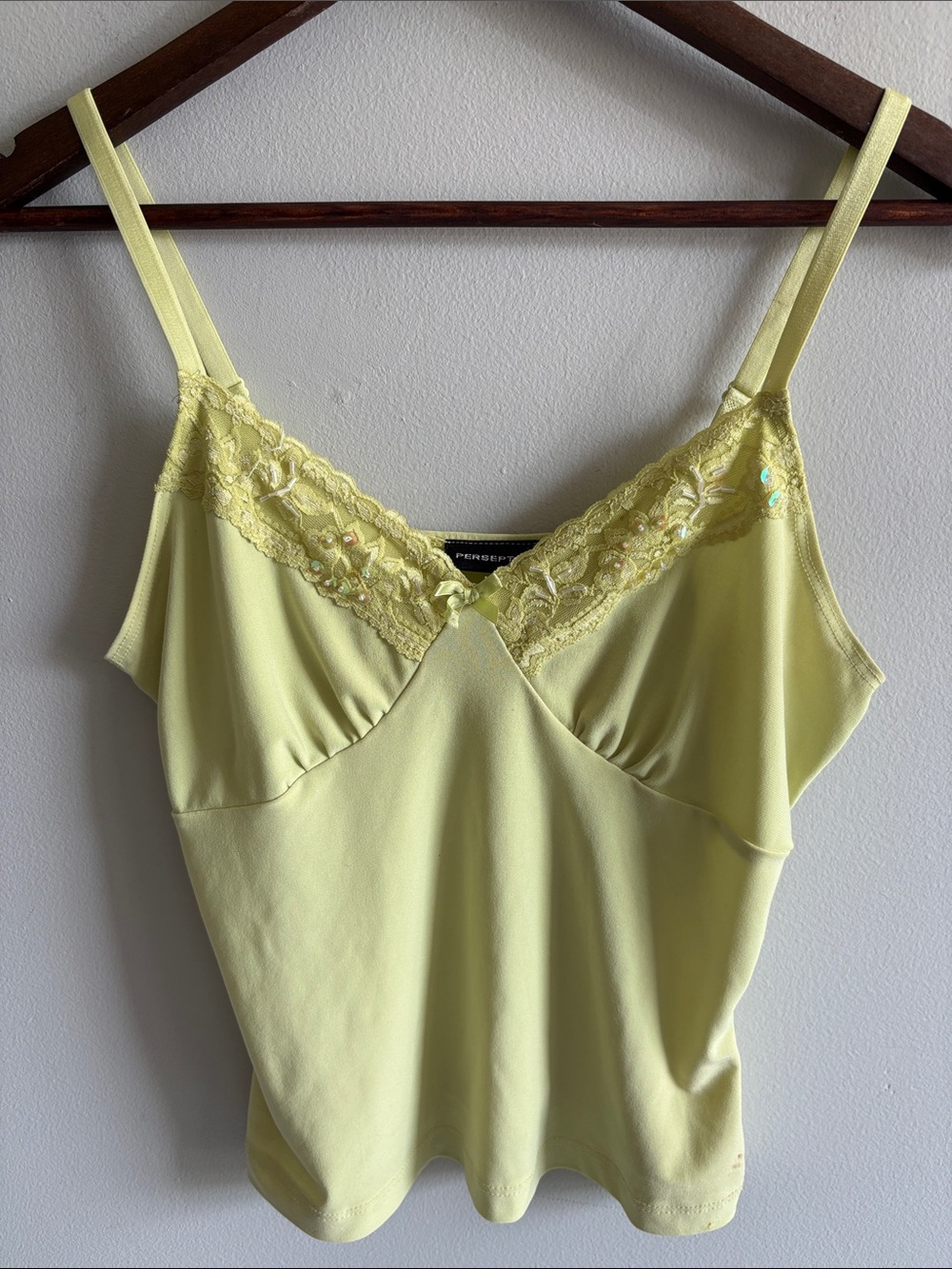 Vintage Perception Lime Green Beaded Lace Cami Y2K Fairy Grunge Size S/M